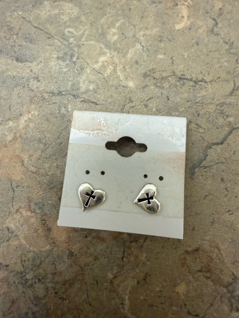 Silver Heart Cross Stud Earrings